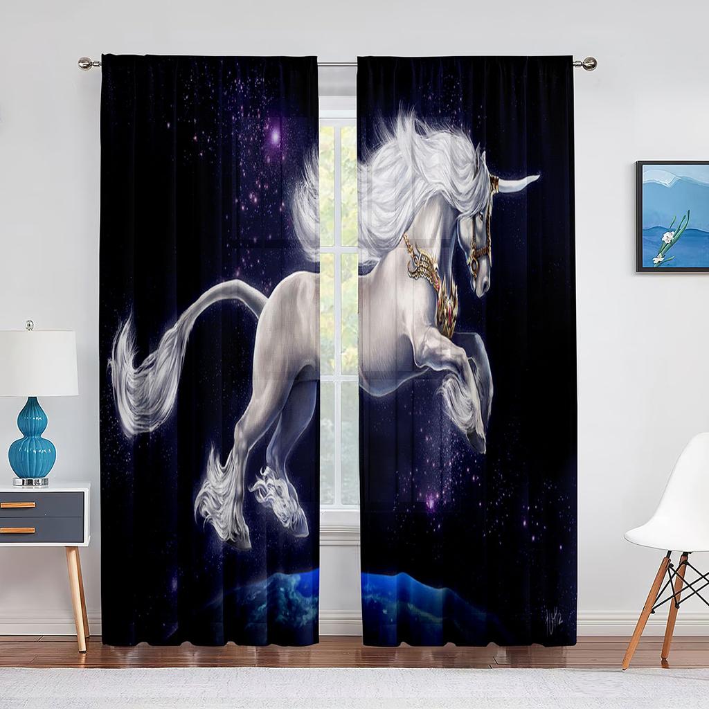 Фэнтези Фиолетовый Облако Единороги Тюлевые Шторы-Вуали Спальня Отель Домашний Декор Прозрачные Шторы для Гостиной Шифоновая Печатная Драпировка