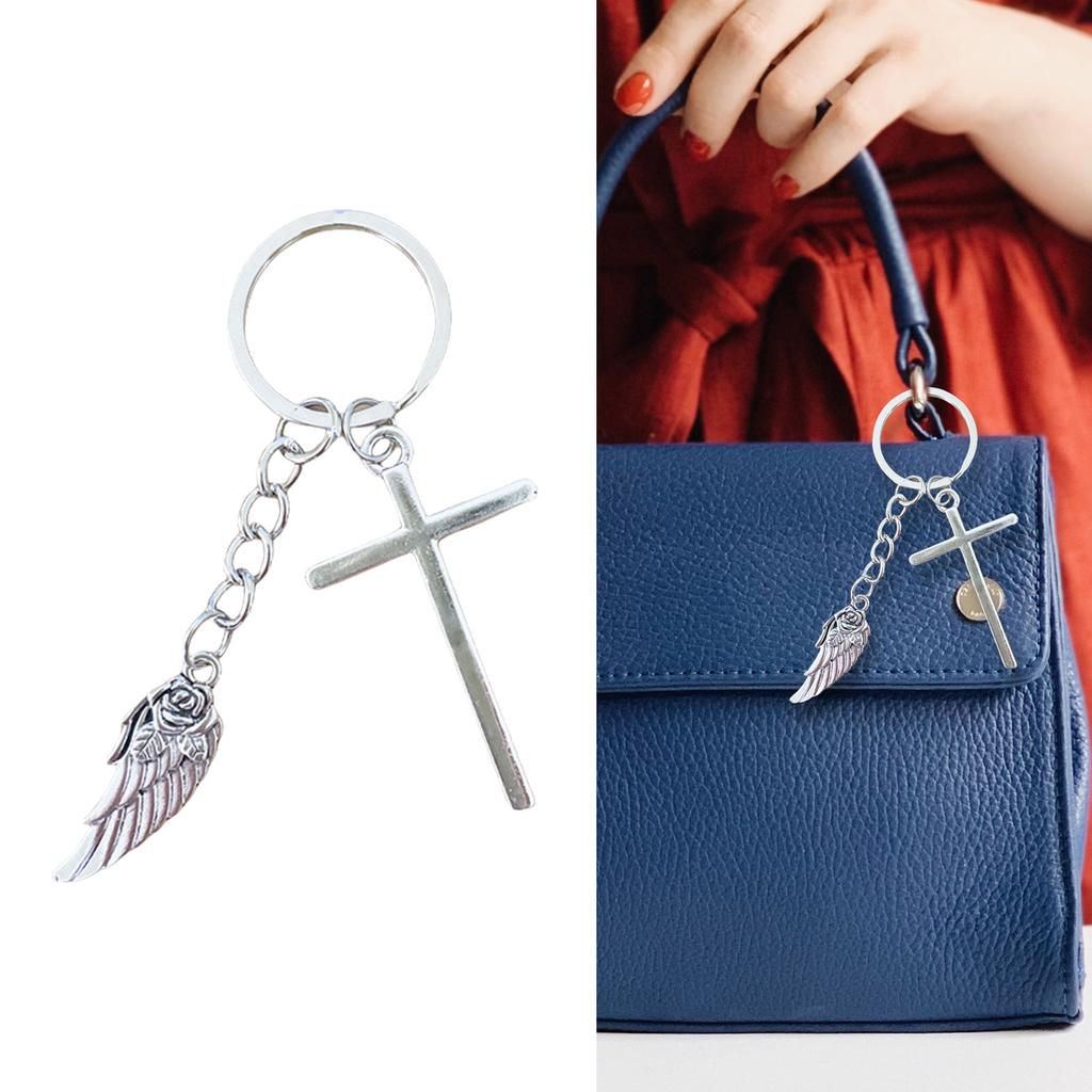 Элегантный держатель для ключей с крыльями розы и распятием, модное украшение для сумки-брелока для любителей моды и верующих