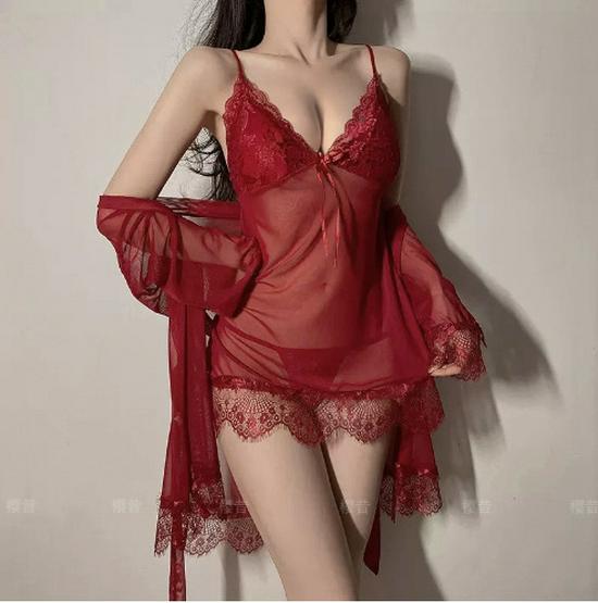 Комплект кружевного нижнего белья большого размера из 3 предметов: Сексуальная летняя ночная сорочка-майка из прозрачного ледяного шелка.