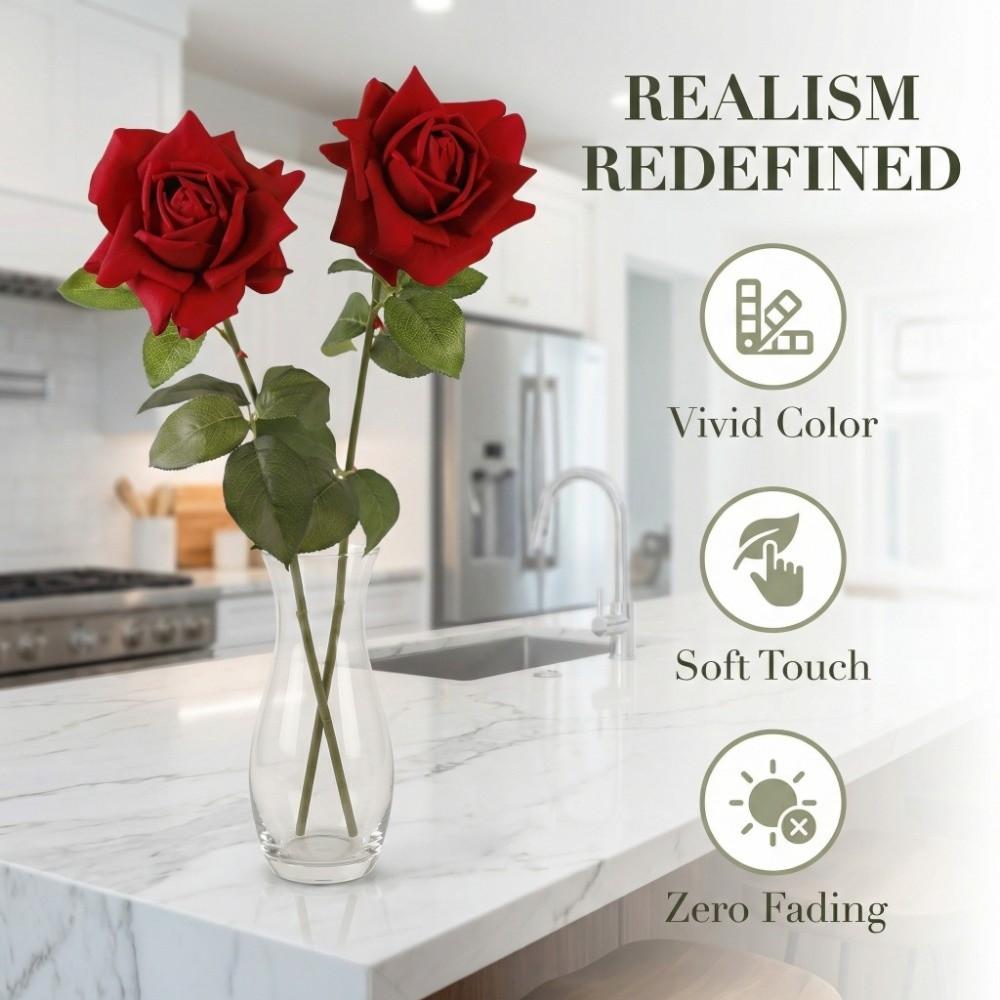 Realistic Artificial Rose Flower Real Touch Faux Rose Branch Simulation Big Rose Wedding Party