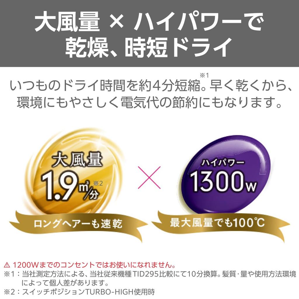 TESCOM Hair Negative Large Air Easy Sparkle Pink Dryer, Ion, Foldable, Volume, Plug, TID1100B-P