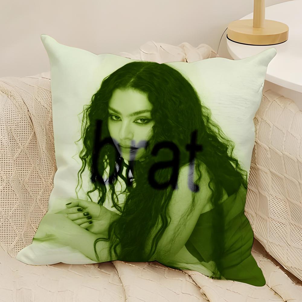 Подушка с принтом Charli XCX BRAT Наволочка из натурального льна Двусторонняя печать Декор дивана и дома Чехол для подушки
