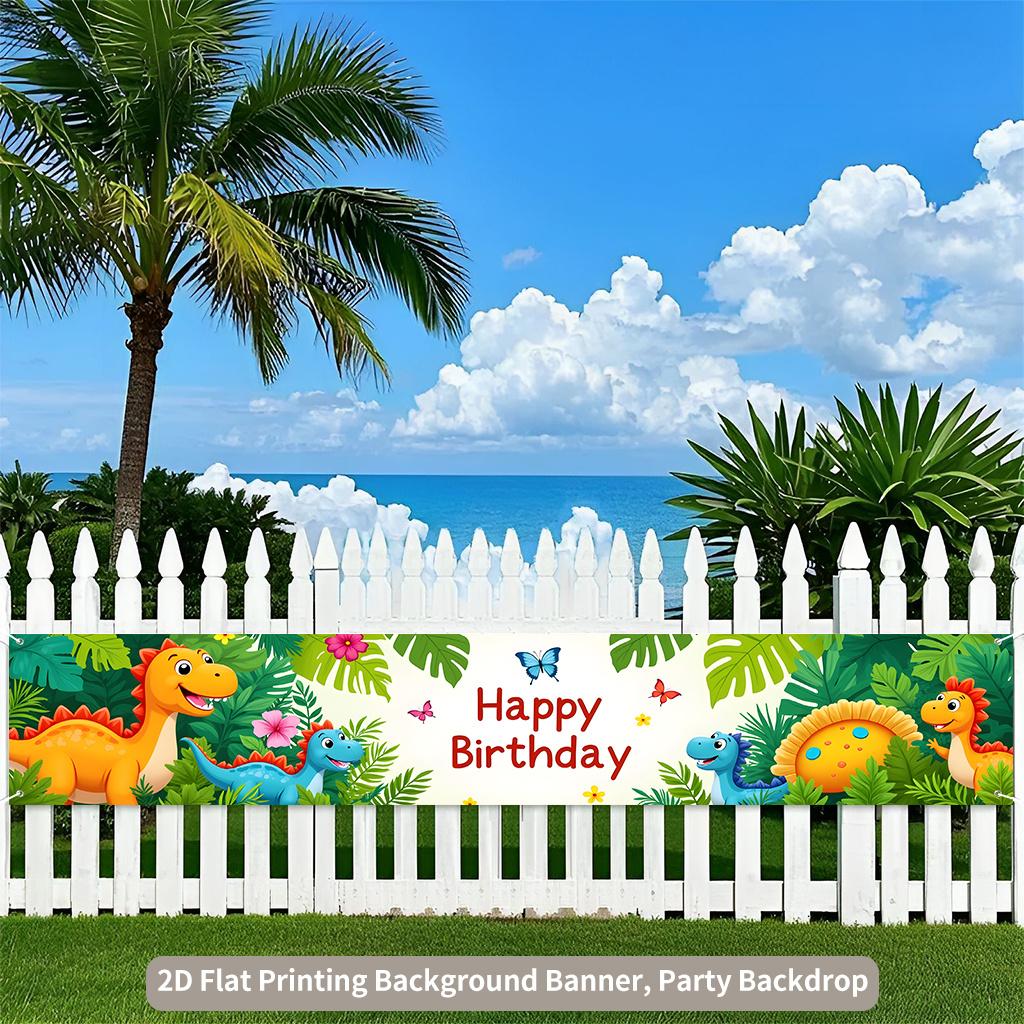 Dinosaur Birthday Party Banner, Dinosaur Design, Polyester Outdoor Indoor Fence Lawn Photo Booth Decoration
