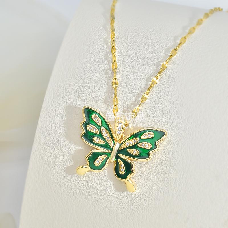 Женское ожерелье-бабочка, высококлассное, простое и универсальное, микро-инкрустированный кулон с той же цепочкой для ключицы