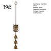 Pastoral Style Wind Bells Vintage Metal Owl Chime with 3 Bells, Hollow Hanging Ornament, Rustic Bronze Door Chimes Retro Pendant for Garden