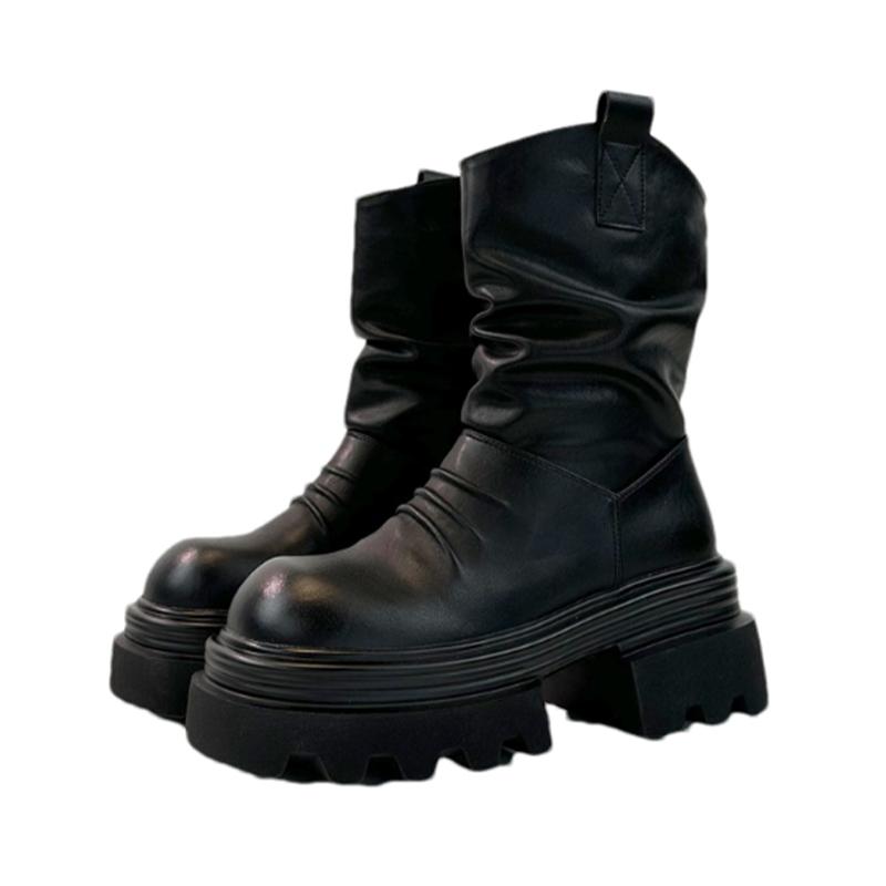 Модные женские кожаные ботильоны на платформе, массивные плиссированные туфли, женская тенденция 2025 года, модные зимние новые зимние ботинки челси, готические женские ботинки