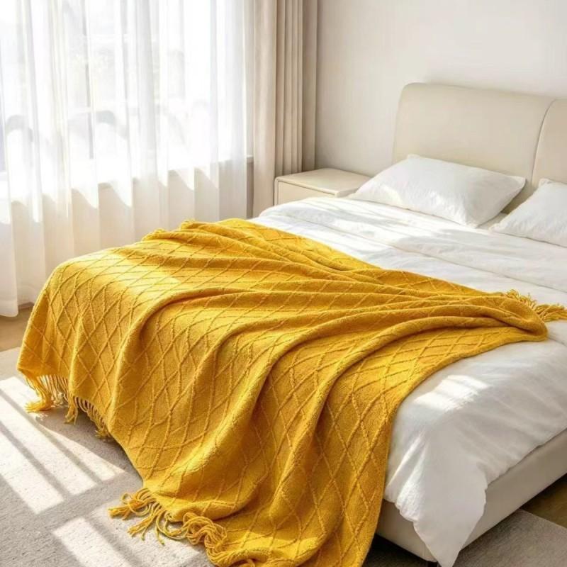 Nordic Knit Throw Blanket Sofa Bed Office Cozy Winter Warm Acrylic Shawl With Fringe
