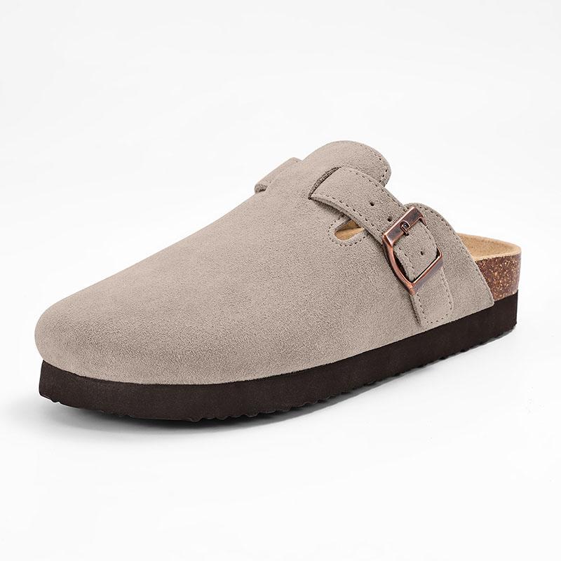 Comwarm Women's Suede Clogs Slippers Men Cork Footbed Leather Mules With Arch Support Fashion Potato Shoe With Adjustable Buckle