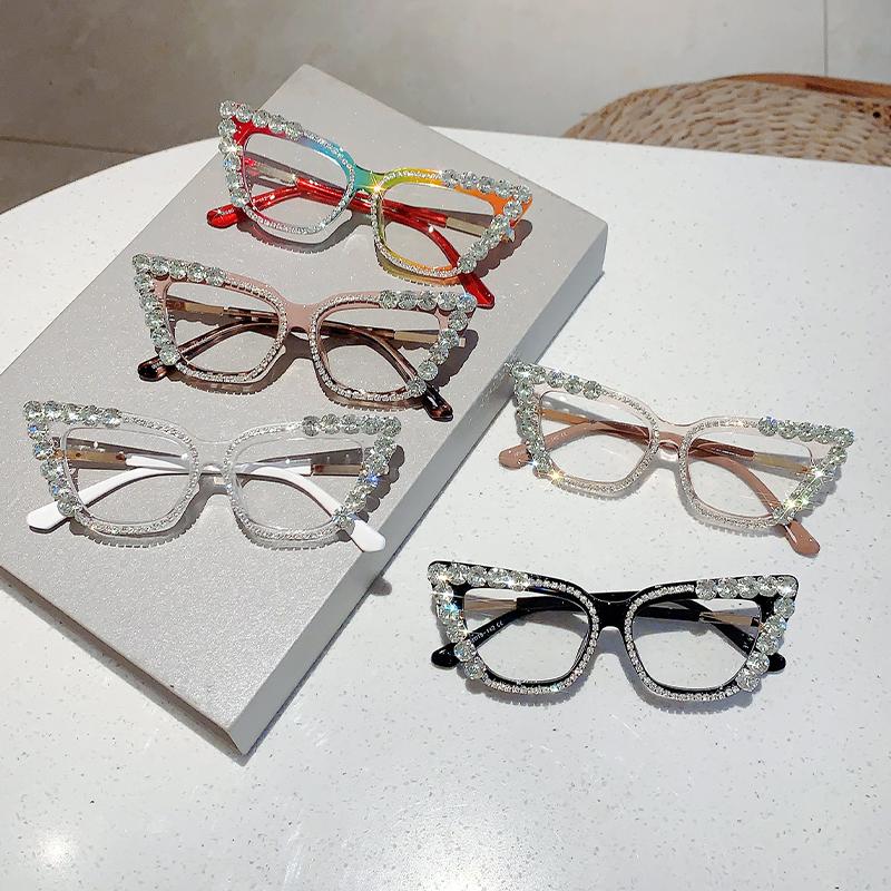 Женские очки «кошачий глаз» со стразами, стильные винтажные очки для блокировки синего света, модные оригинальные очки конфетного цвета