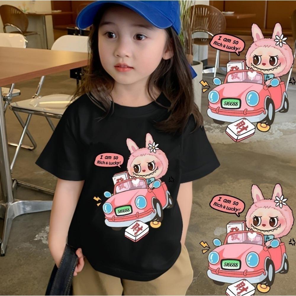 2025 Hot Sale Labubu Pop Mart T-shirt Men and Women with the Same Cute Printed Top Children's Cartoon Short-sleeved 100-160cm