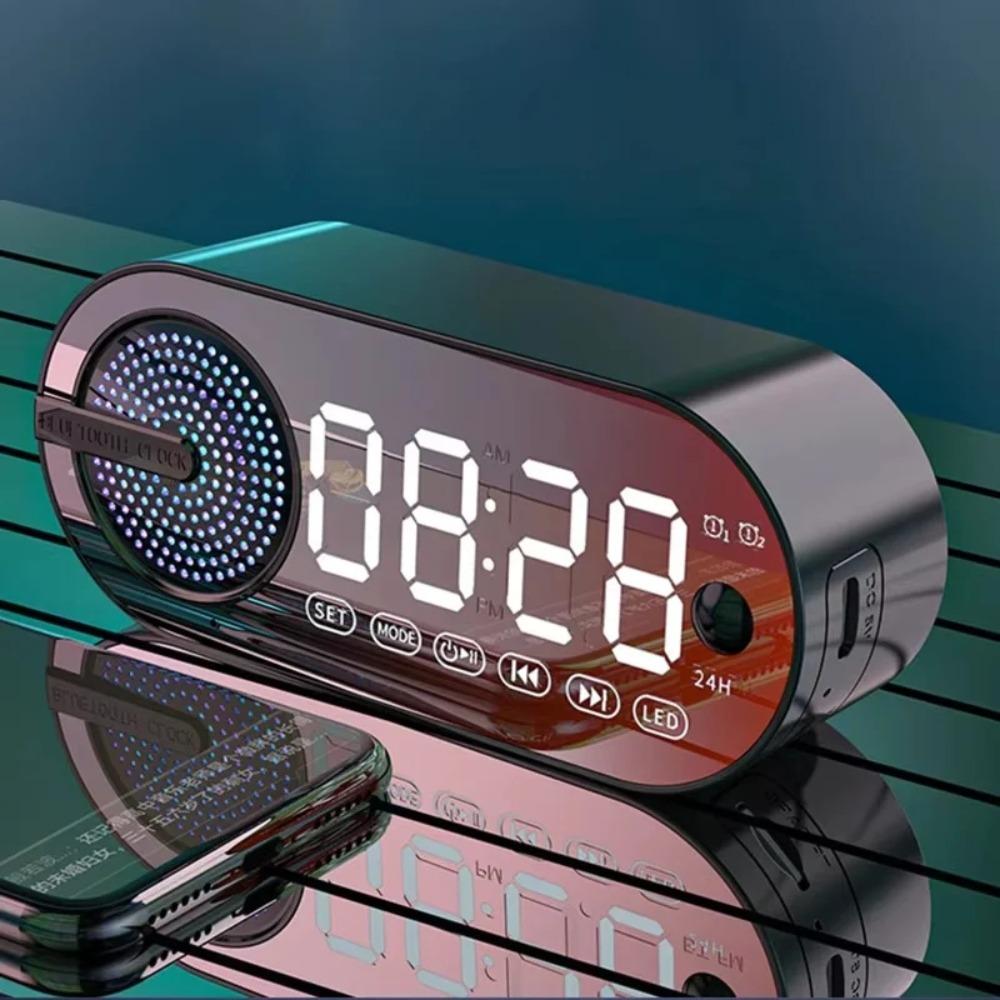 USB-зарядка Радио Будильник RGB Портативная Bluetooth-колонка Большой дисплей Зеркало Цифровой Для спальни Комнаты Офиса Настольные