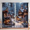 2 шт. занавески с принтом «Зимний город, снежный пейзаж» для рождественского домашнего декора — оконная отделка с карманом для спальни, офиса, кухни