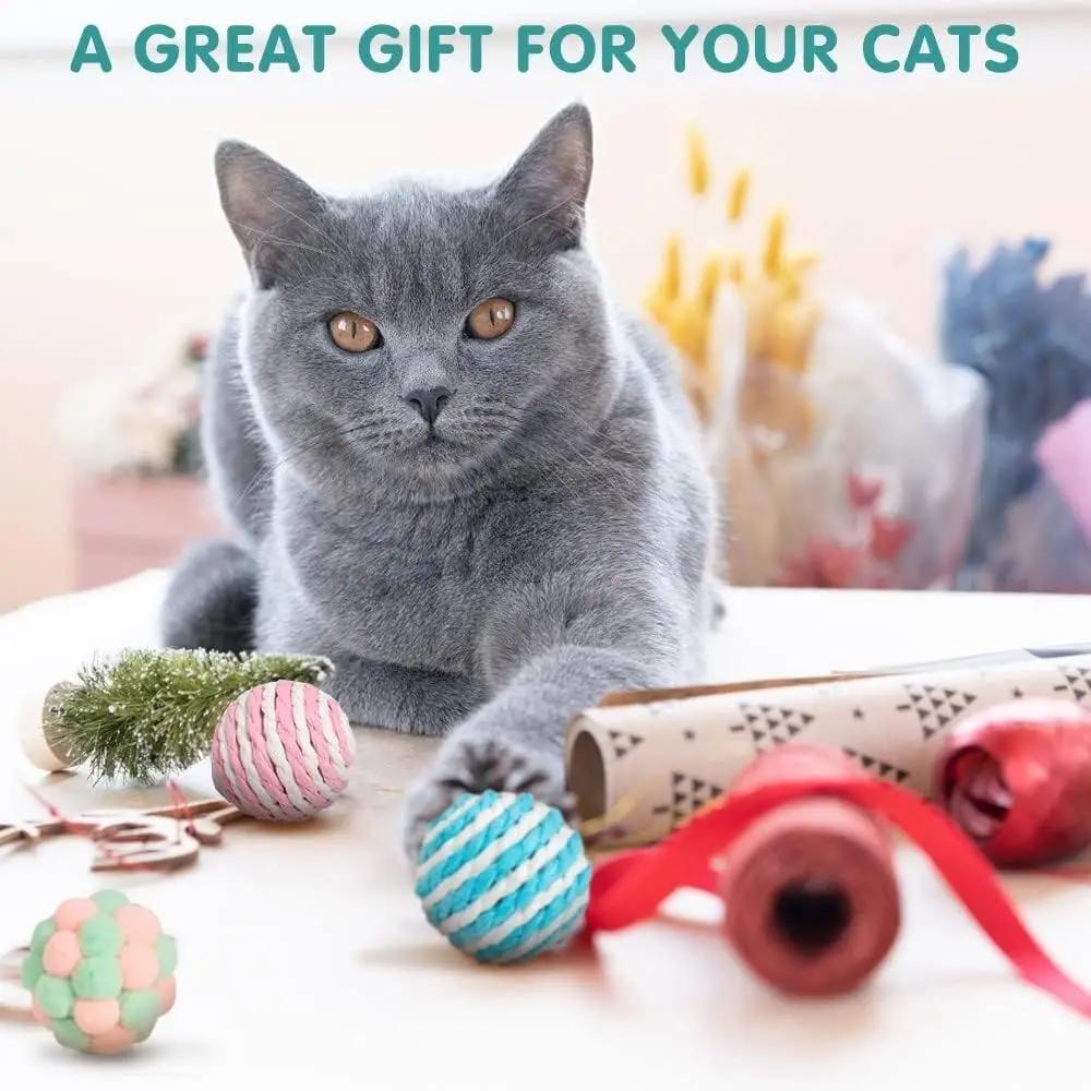 6pcs Cat Toys Colorful Handmade Bell Ball Elastic Plush Ball Interactive Playing Chase Kitten Pet Supplies Accessories