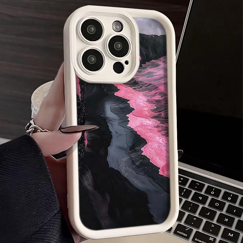 Pink Sea Wave Silicone Case for iPhone 13/14/15/16 Pro Max - Full Coverage and 17-Day Eye Protection