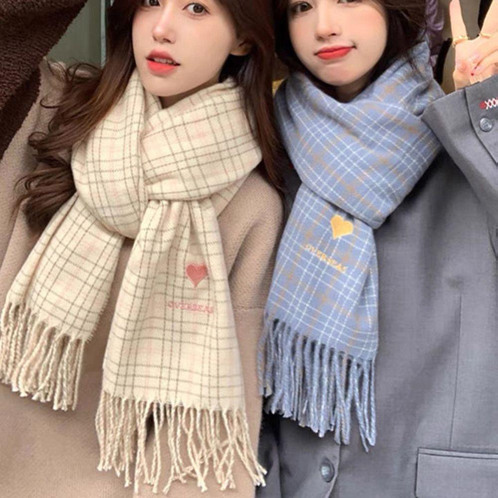 Female Winter For Girls Autumn Grid Wraps Korean Style Shawls Knitted Shawls Plaid Scarves