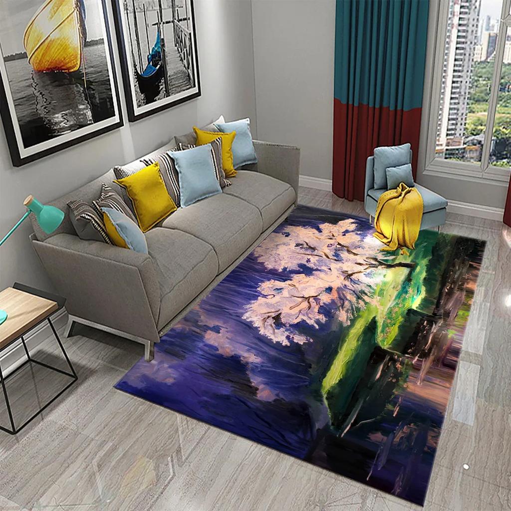 Colorful Tree Abstract Oil Painting Carpet Living Room Bedroom Decor Rug Room Floor Mats Kitchen Bathroom Entrance Non-slip Mats
