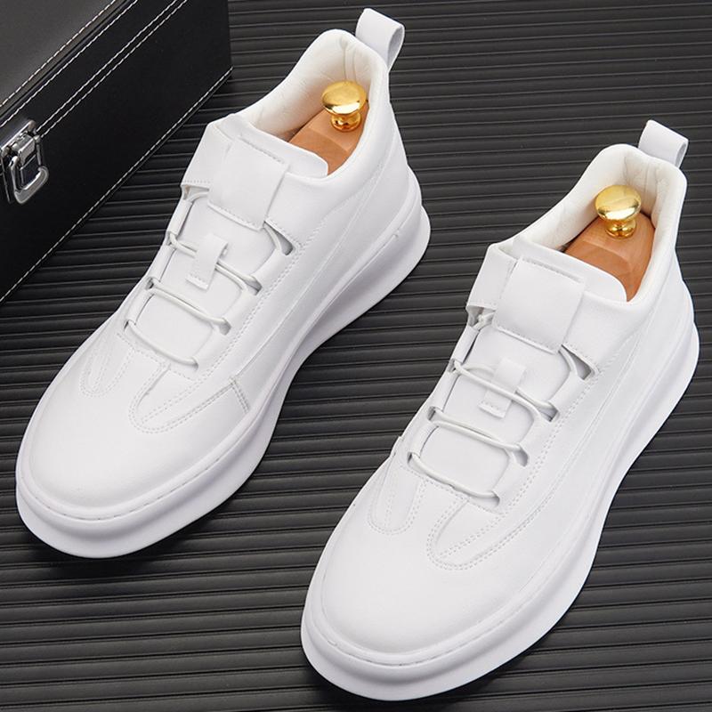 Men Casual Leather Boots Trend Green White Men's Inner Height Increase Shoes Youth Street Style Platform Boot Short Ankle Shoes