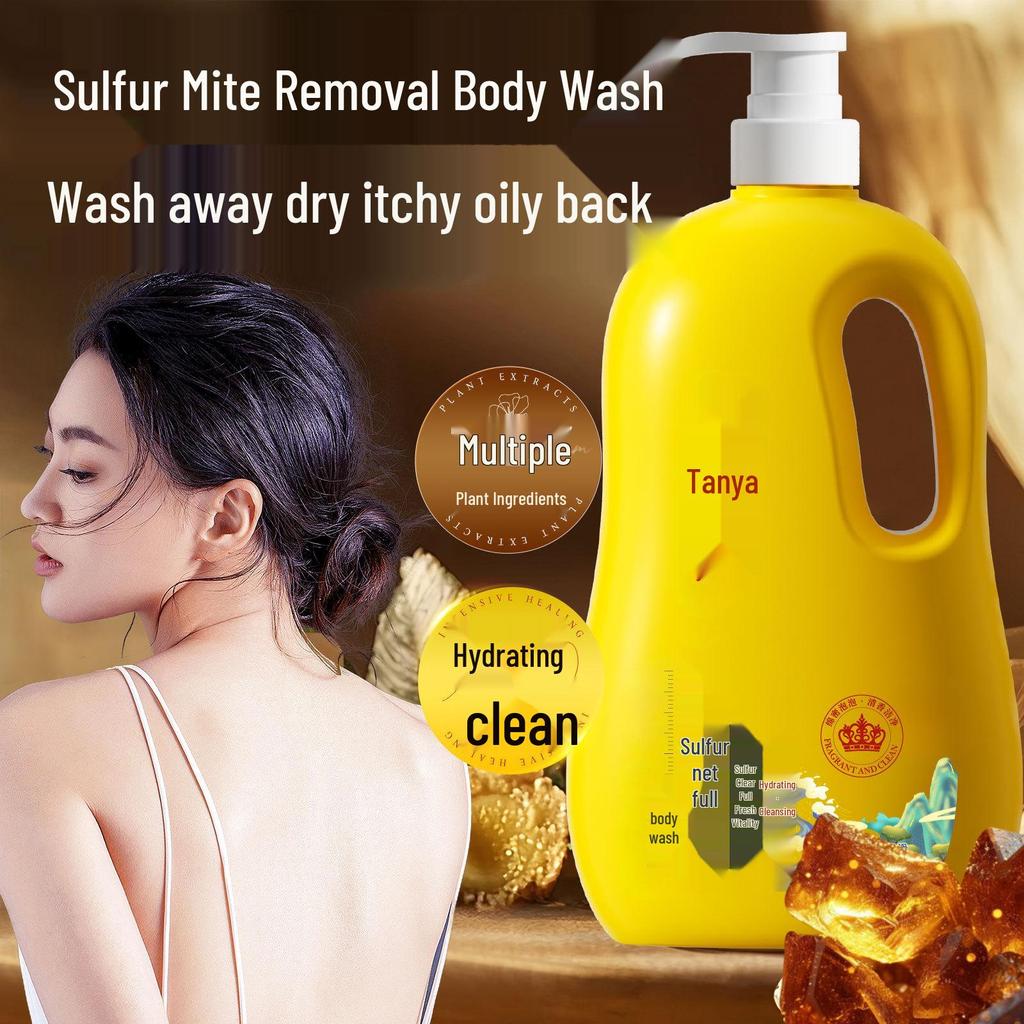 Tan Ya Mite Removal Shower Gel, 1L - Sulfur Cleansing Soap for Acne Scars, Refreshing & Super Large Capacity