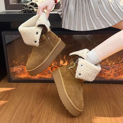 Женские зимние ботинки на толстой подошве, увеличивающие рост, 2025 новинка, удобные и универсальные темпераментные короткие ботинки, маленькие теплые хлопковые ботинки