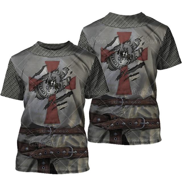 Medieval Knight Armor Men's T-shirt Tops 3D Print Tshirts Templar Knight Cosplay Short Sleeve Shirt O Neck Cool Streetwear