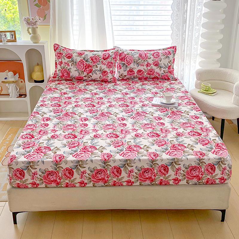 Red Flower Printed Bed Sheet Sets Queen/King Size Sabanas Cama Matrimonial Reactive Printed Fitted Bedsheets for Double Bed