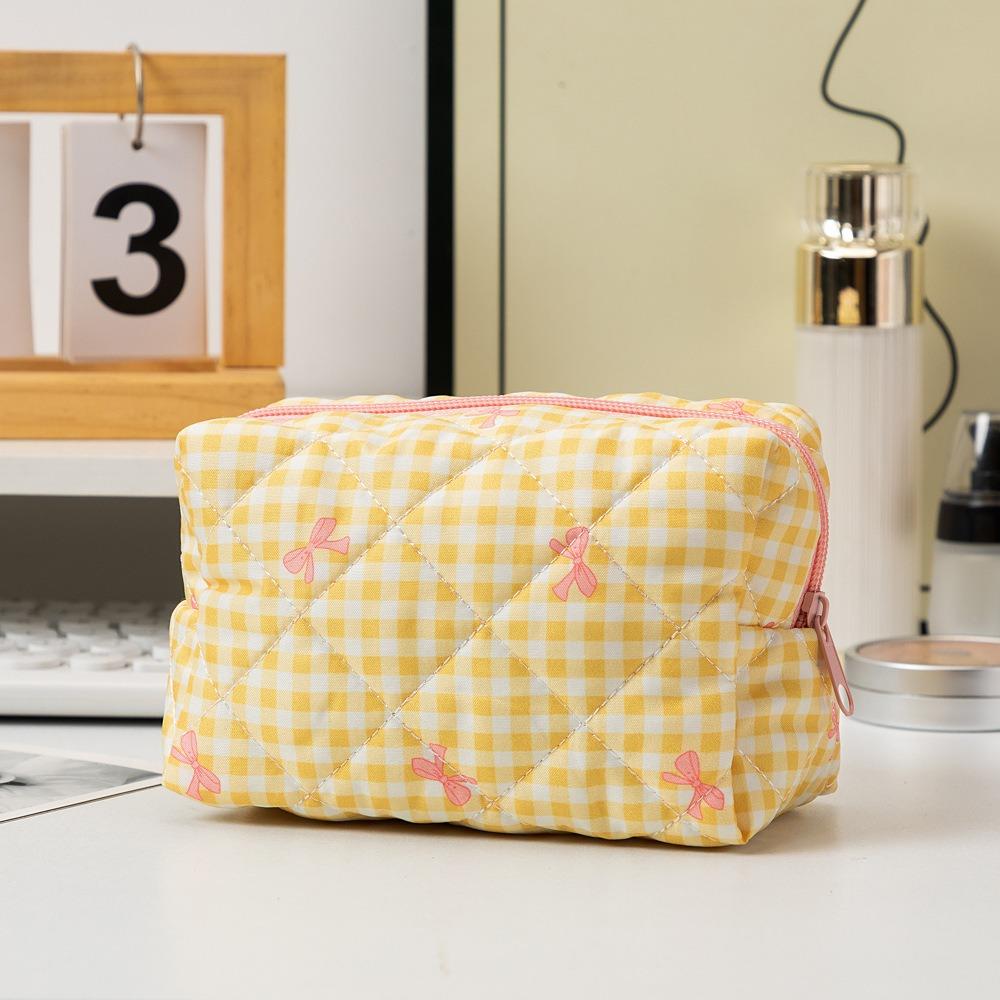 Large Capacity Cosmetic Organizer Bow Coin Purse New Quilted Makeup Bag Women