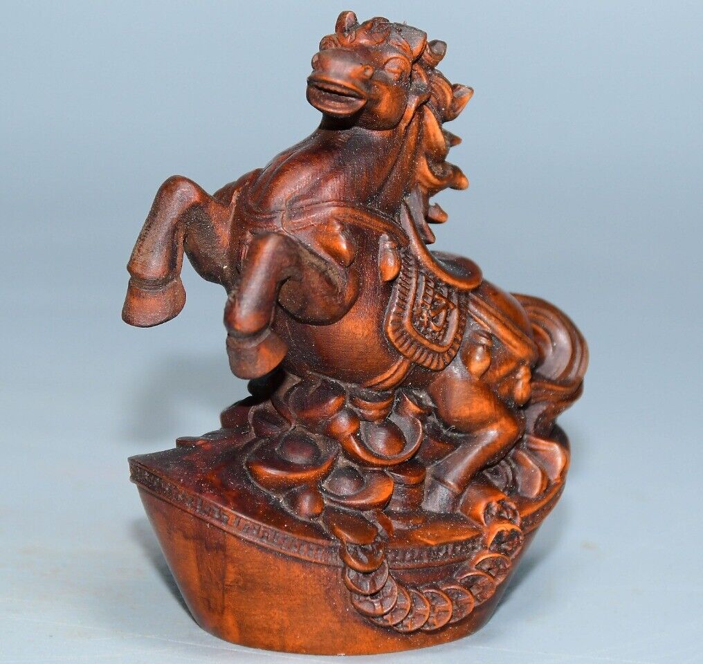 China Natural Boxwood Wood Carved Exquisite Horse Statue Figurines Ornament Art