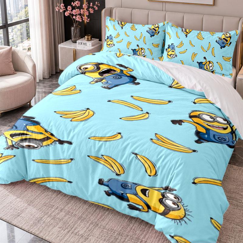 Minions 3Pcs Bedding Set Duvet Cover With Two Pillowcases For Bedroom Home Decoration