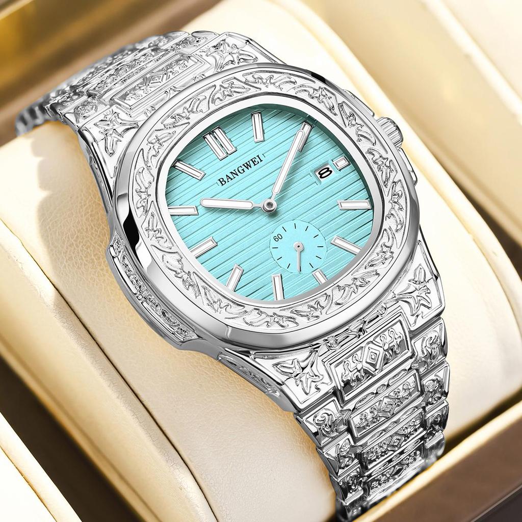 LIGE New Men Watches BANGWEI Brand Fashion Casual Quartz Wristwatches Waterproof Steel Strap Mens Watch