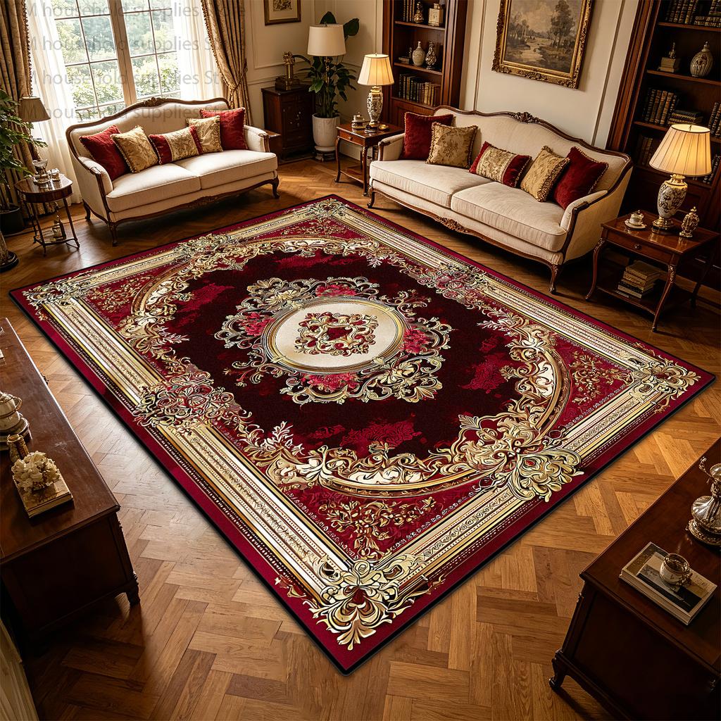 Red Gold European Luxury Carpet Ornate Vintage Living Room Soft Fluffy Large Area Rugs Bedroom Washable Non-slip Store Floor Mat