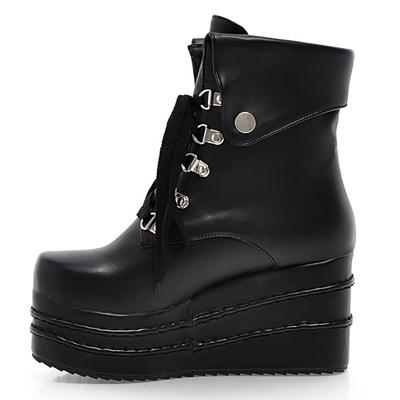 Мода Большие размеры 34-42 модные женские ботильоны на шнуровке с высокой танкеткой Нескользящие туфли женские осенне-зимние меховые сапоги на платформе 15