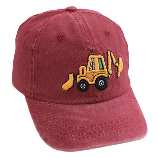 Детская шляпа унисекс, мытая бейсболка в стиле ретро, ​​мультяшный экскаватор, вышивка, с длинными полями, защита от солнца, защита от солнца, уличный головной убор, шляпа от солнца