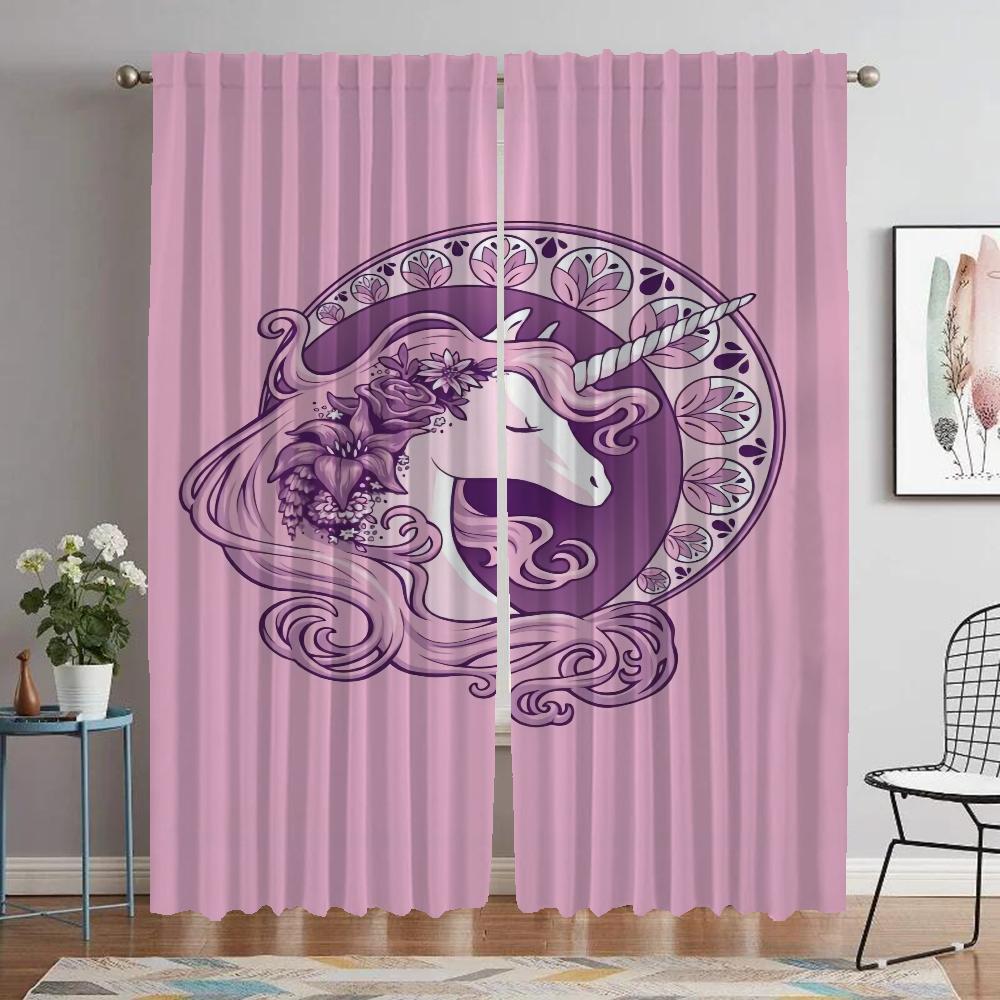 Кухонные шторы для гостиной, занавеска с изображением единорога, занавески для домашнего интерьера, 2 шт., украшения на Хэллоуин, затемненные шторы