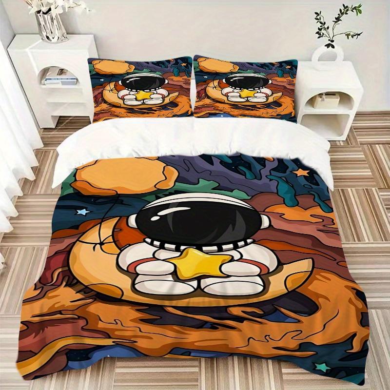 3pcs Astronaut Star Soft and Comfortable Breathability, Bedding Set, Machine Washable, Suitable for All Seasons115