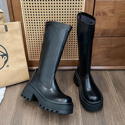 Модные новые наружные ботинки 2024 года, женские сапоги высокого качества, осень-зима, толстые, с круглым носком, однотонные, модные женские туфли Botas Mujer