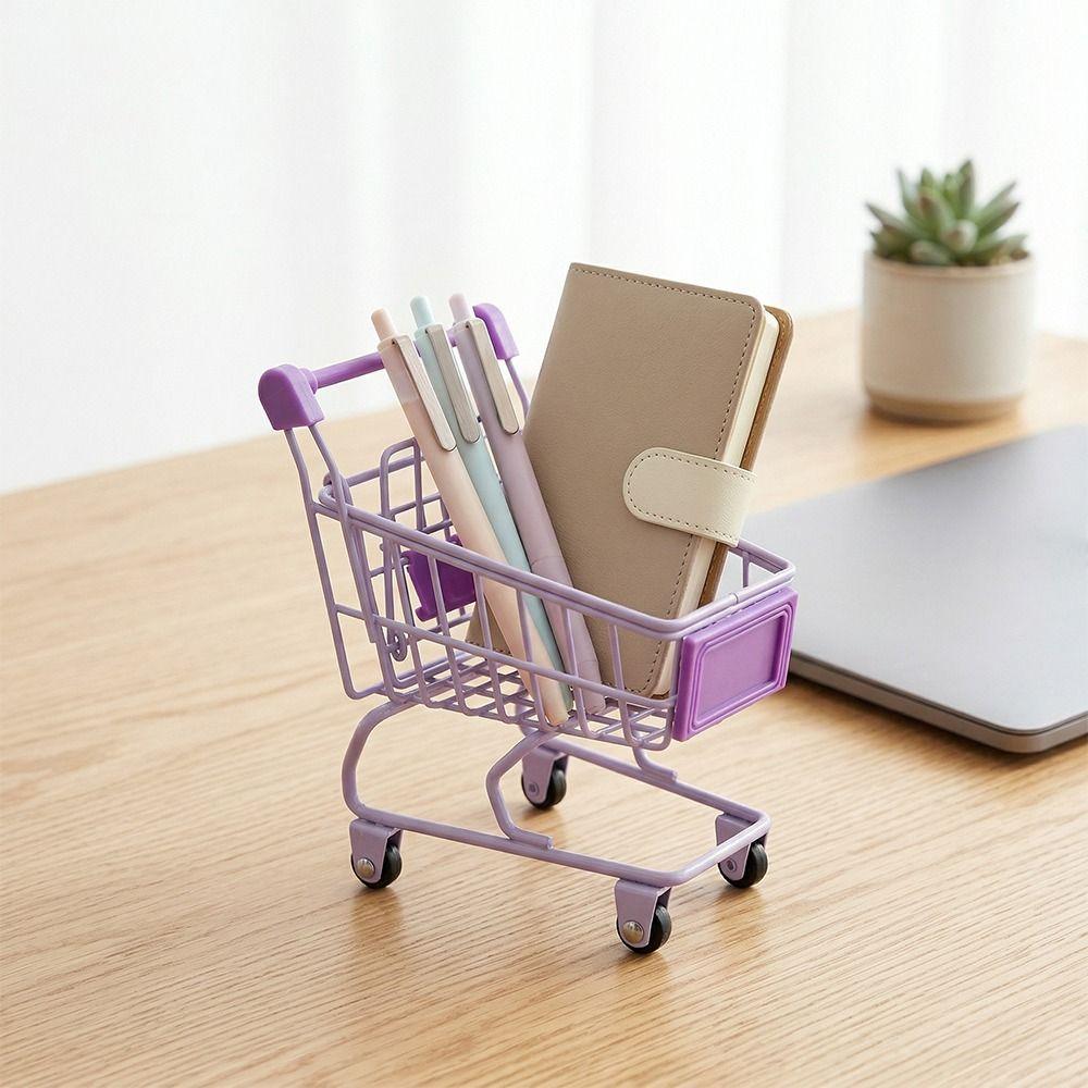 Metal Mini Storage Basket Hollow Desktop Stationery Holder Shopping Cart Storage Girls