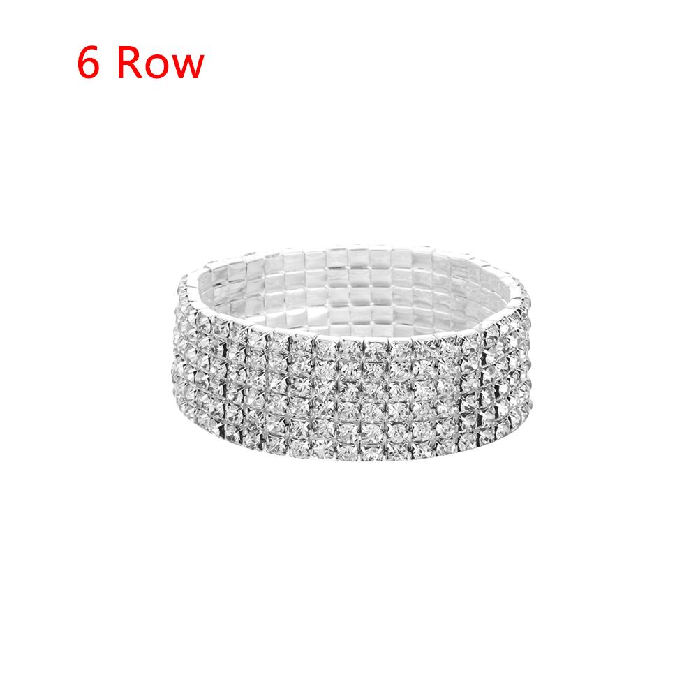 1-10 Rows Wedding Woman Jewelry Elastic Bangle Crystal Rhinestone Stretch Bracelet Wristband