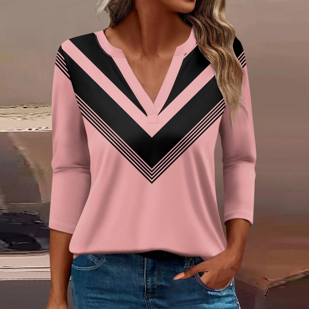 Женская футболка Футболка с принтом Рукав 3/4 Повседневные Выходные Мода Базовый V-образный вырез Обычный топ