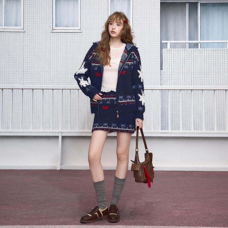 unifree Женский вязаный худи на молнии с узором Fair Isle, комплект