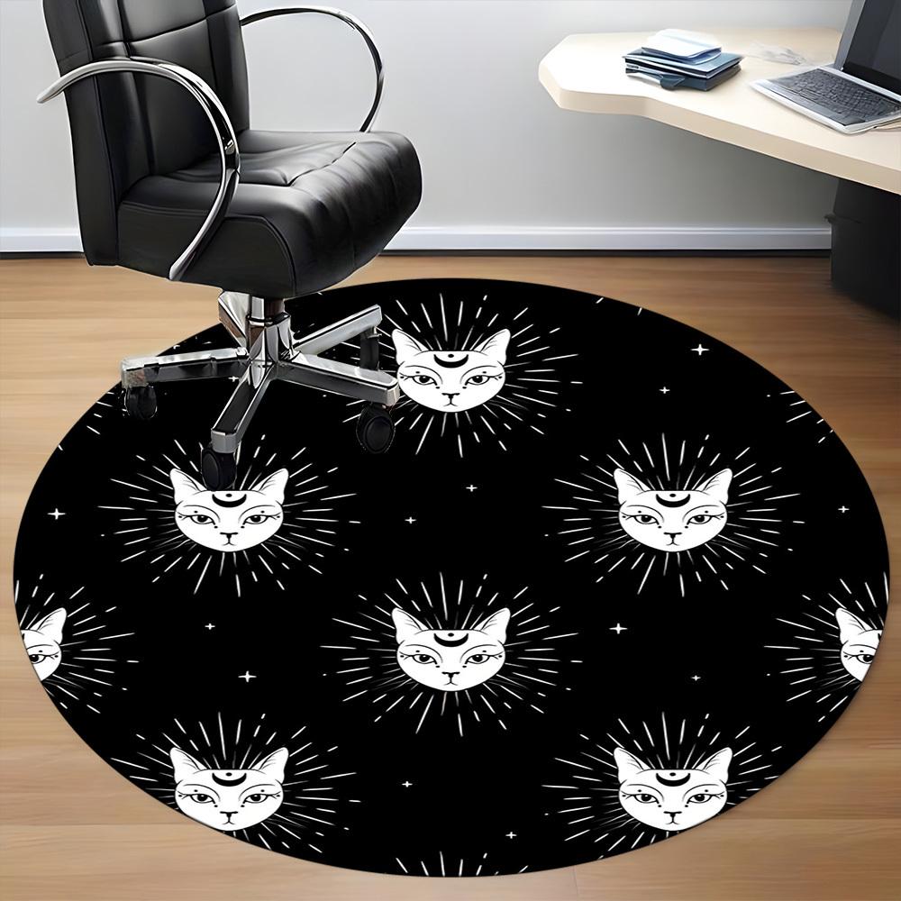 1PC Cat Moon Office Round Area Rug, Mat Suitable For Office, Under Office Chairs Bedroom Living Room Home Decor, Room Deco