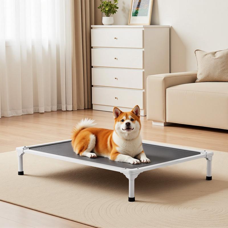 Elevated Dog Bed for Large Dogs, Portable Raised Dog Cot with Aluminum Tube Metal Frame and Breathable Textilene Mesh, Indoor & Outdoor Pet Cooling