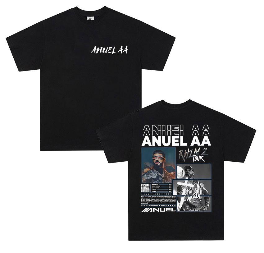 Rap Singer ANUEL AA Real Hastala Muerte Tour 2025 New Album Tshirt Mens Retro Hiphop Fashion Cotton Short Sleeved Tshirt