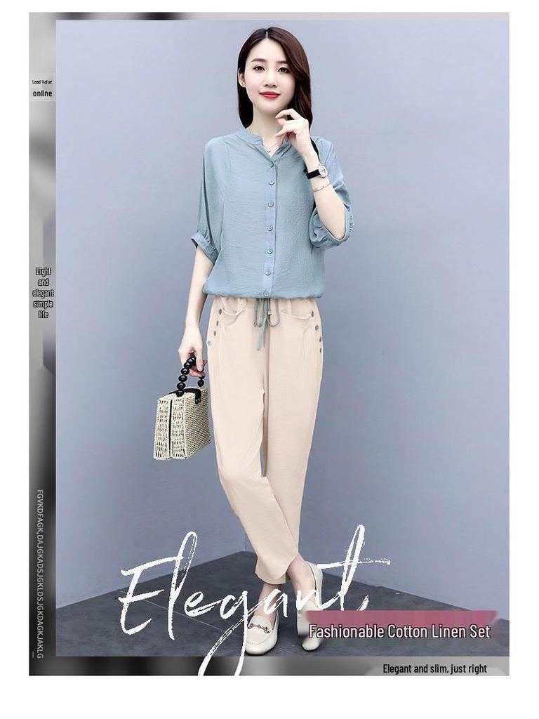 Women's 2024 Summer Korean-Style Linen Suit: Fashionable Loose Slimming Two-Piece Set