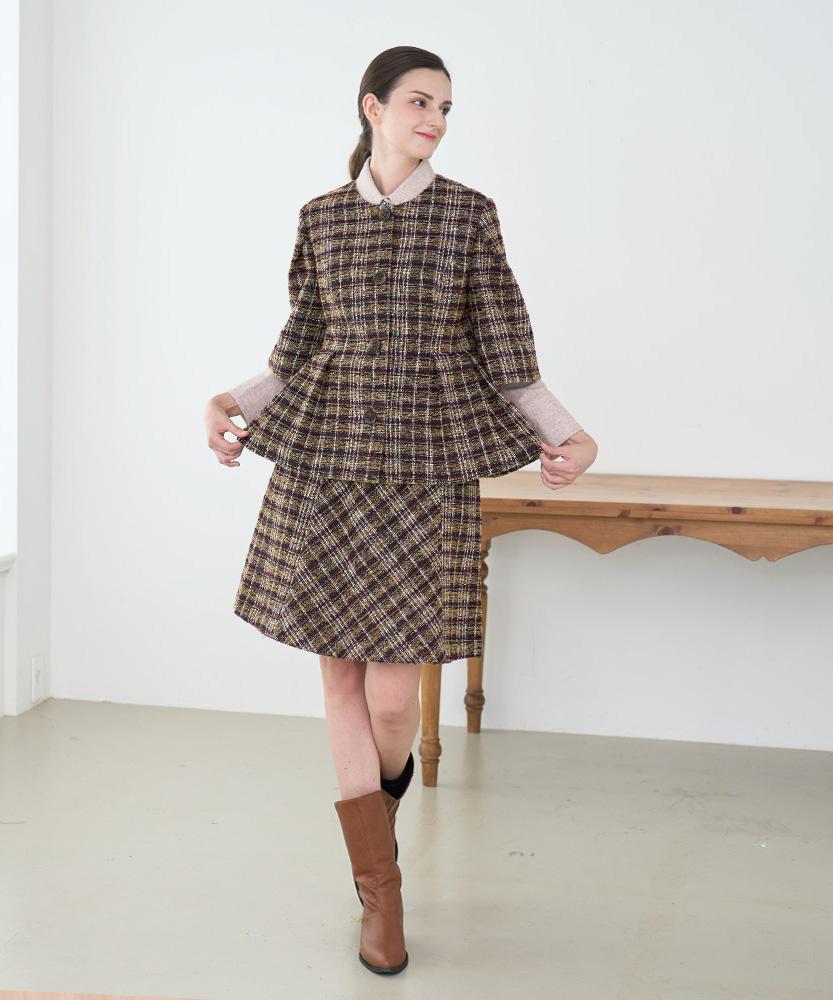 L By L Brown Check A-Line Skirt