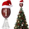 Rugby Christmas Tree Topper with Santa Hat Spring Base Bouncing Sports Ornament Fun Desk Decor for Holiday Parties Valentine's Day Gifts