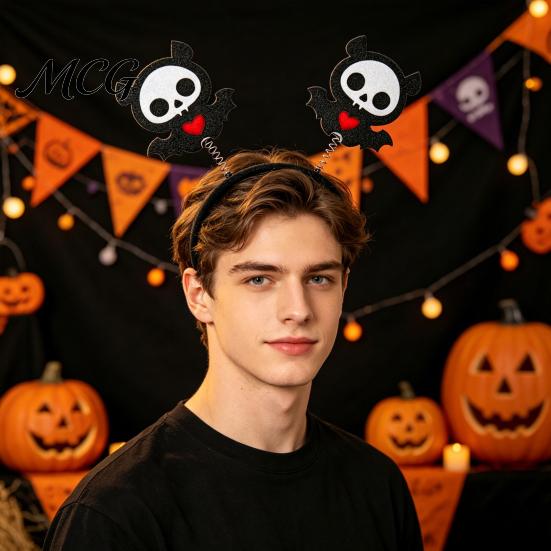 Festive Halloween Decoration Headband for Kids Adults, Glitter Pumpkin Bat Ghost Adjustable Hairband Skull Hair Accessories Cosplay Dress Up