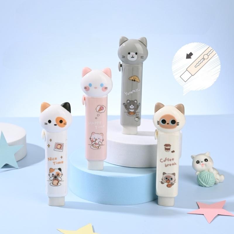 1/4 шт. Мультяшный ластик в виде кота, мини-ластики-толкатели для очистки карандаша, канцелярские товары, школьные, для учеников