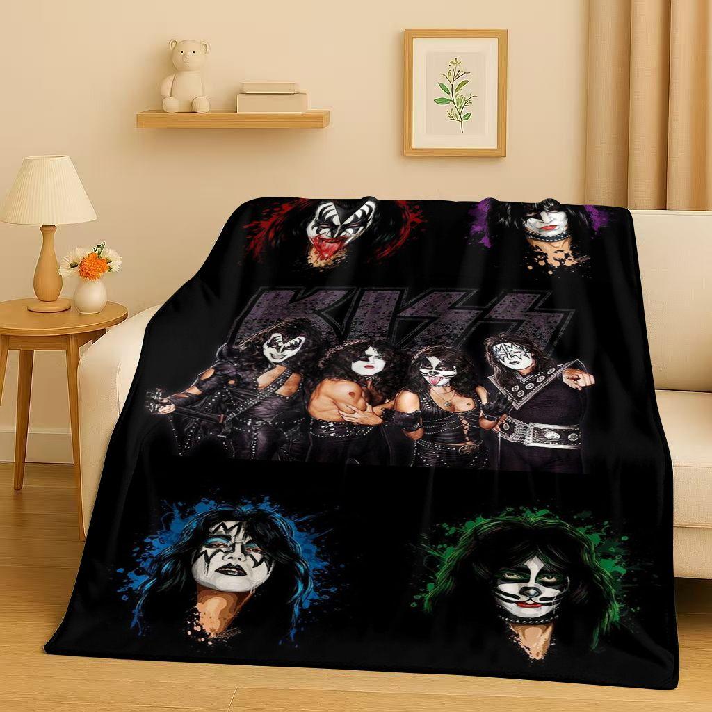Retro Kiss Rock Heavy Metal Band Gene Simmons Flannel Blanket,Ultra Soft Plush Throw for Home Bedroom Bed Sofa Cover Office