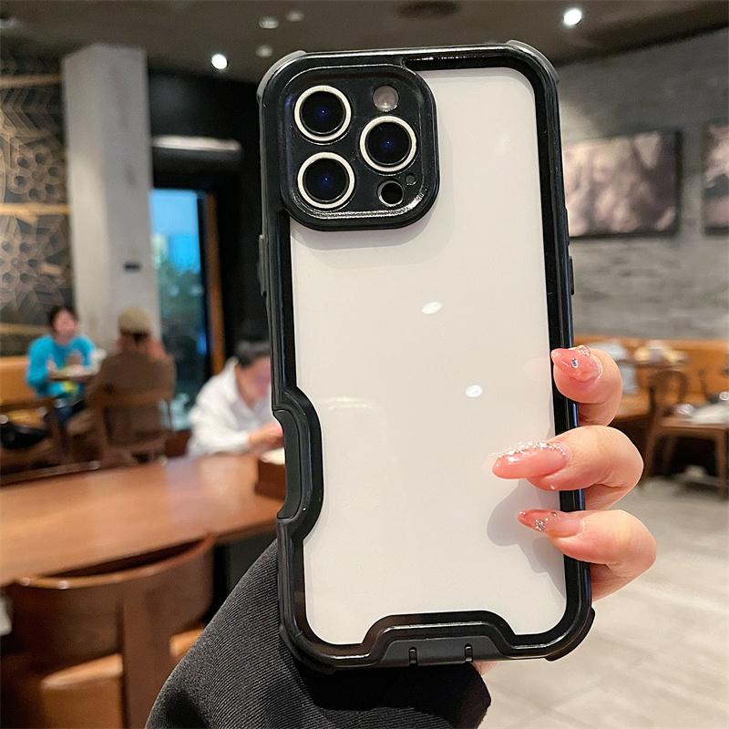 Роскошный простой акриловый чехол для телефона с цветовым блоком для iPhone 16 15 14 Plus 13 12 Pro Max 11 Твердая противоударная защита Задняя крышка