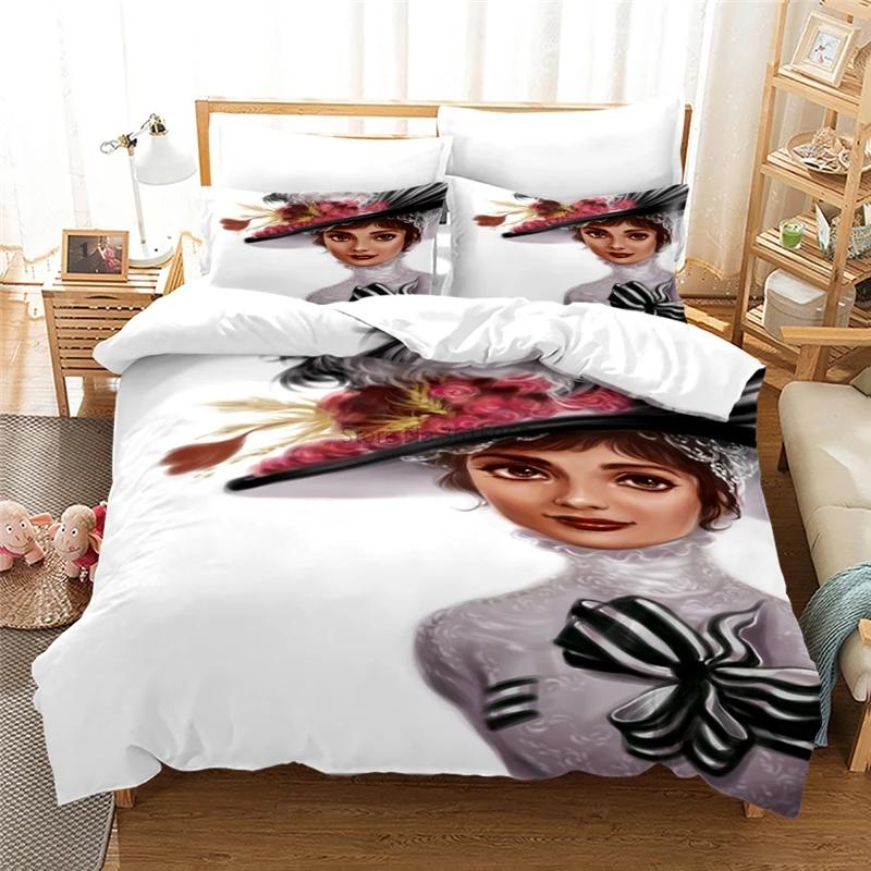 Audrey Hepburn 3D Duvet Cover Set with Pillowcase Printed Bedding Set Single Double Twin Full Queen King Size for Bedroom Decor